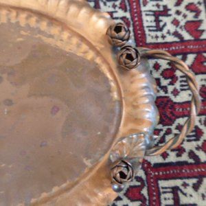 VINTAGE GREGORIAN Hand made COPPER serving tray with handles Made in USA